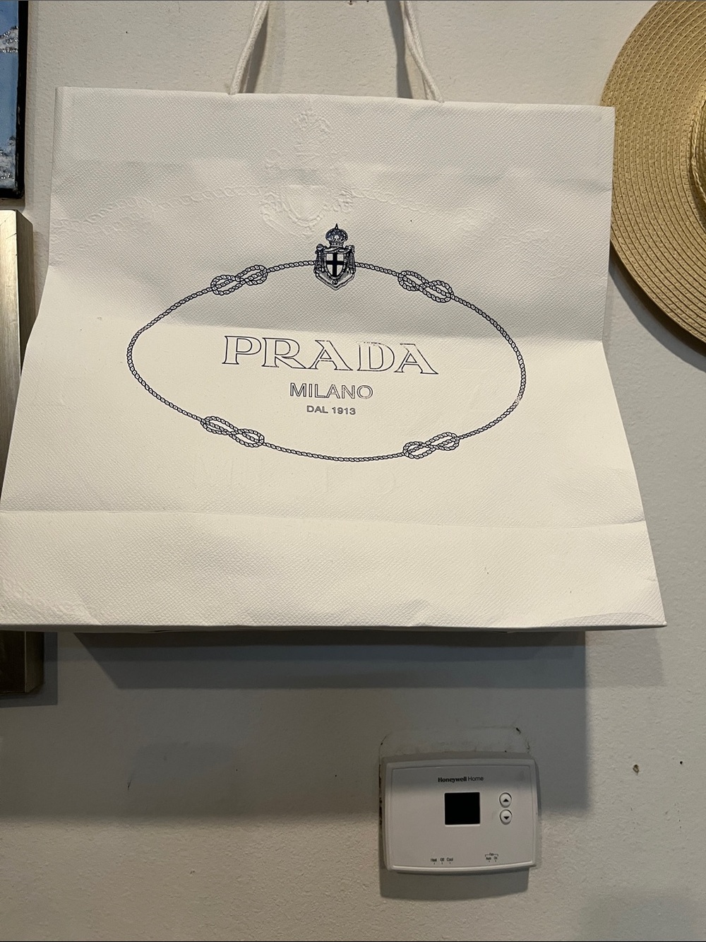 Prada White Shopping Tote with Navy Logo